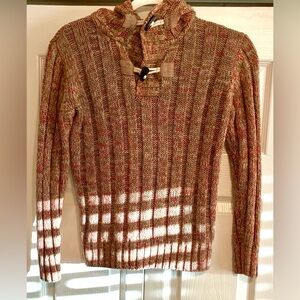 Zara Knitwear Tan and Coral Hooded Knit Sweater